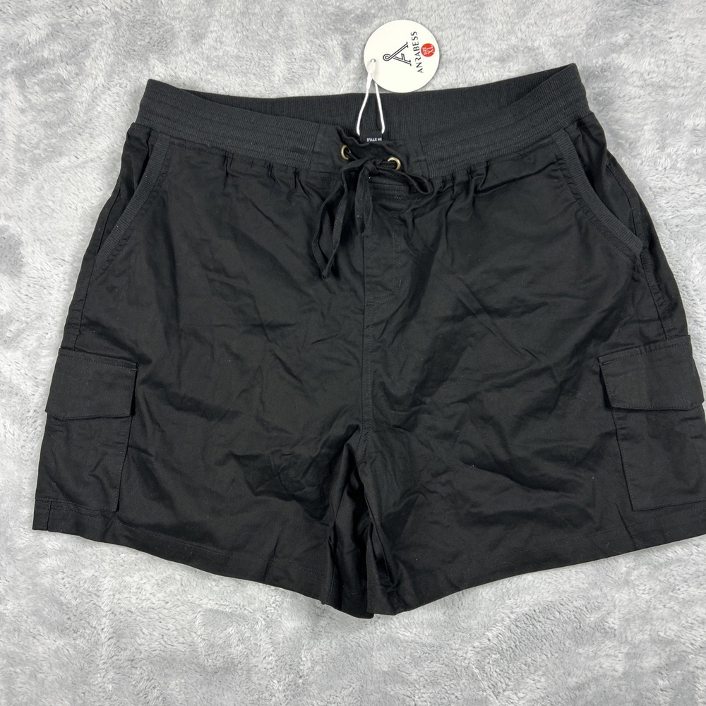 Anrabess Size XL NWT Black Cargo Shorts High Waist Casual Summer Cotton‎